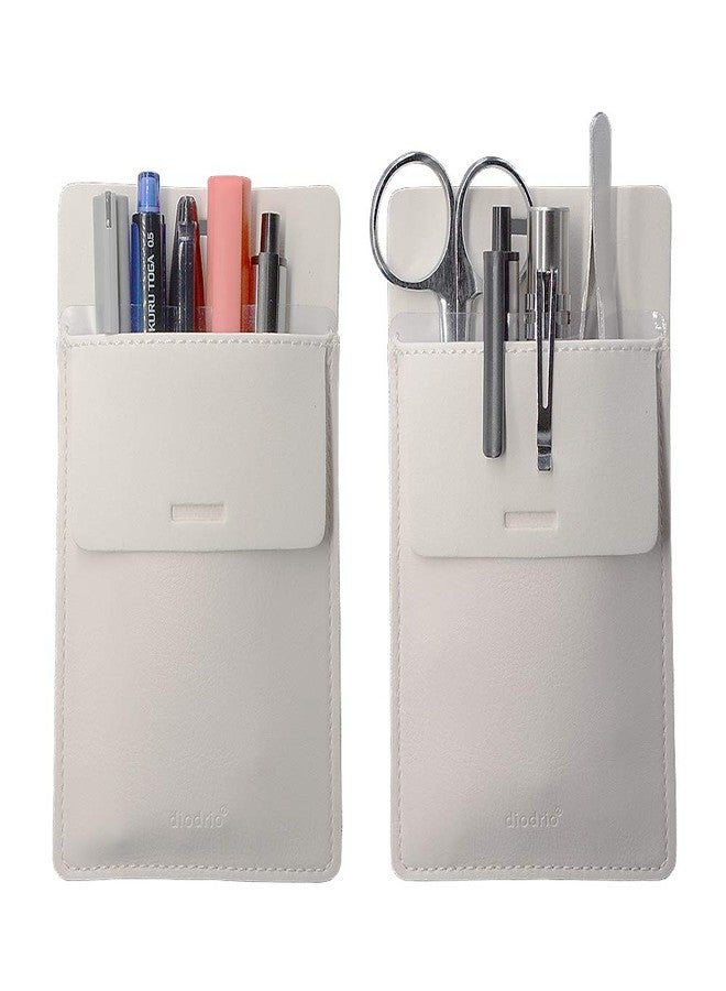 diodrio Pocket Protector, Leather Pen Pouch Holder Organizer, for Shirts Lab Coats, Hold 5 Pens, Designed to Keep Pens Inside When Bend Down. No Breaking of Pen Clip. Thick PU Leather, White, 2 Per Pack. - Image 1