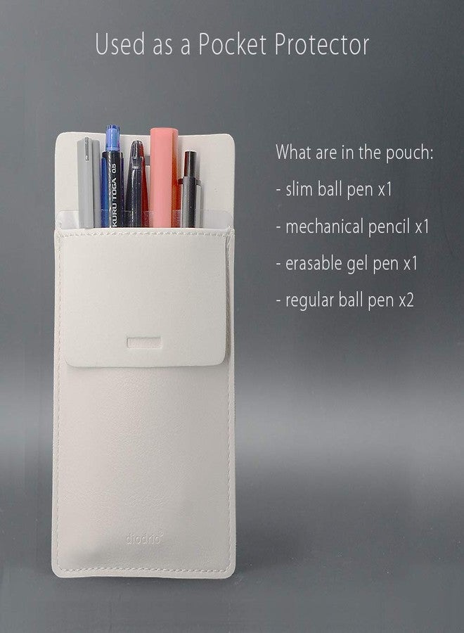 diodrio Pocket Protector, Leather Pen Pouch Holder Organizer, for Shirts Lab Coats, Hold 5 Pens, Designed to Keep Pens Inside When Bend Down. No Breaking of Pen Clip. Thick PU Leather, White, 2 Per Pack. - Image 4