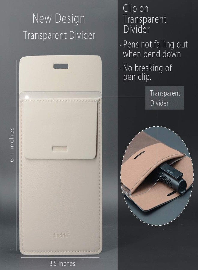 diodrio Pocket Protector, Leather Pen Pouch Holder Organizer, for Shirts Lab Coats, Hold 5 Pens, Designed to Keep Pens Inside When Bend Down. No Breaking of Pen Clip. Thick PU Leather, White, 2 Per Pack. - Image 2