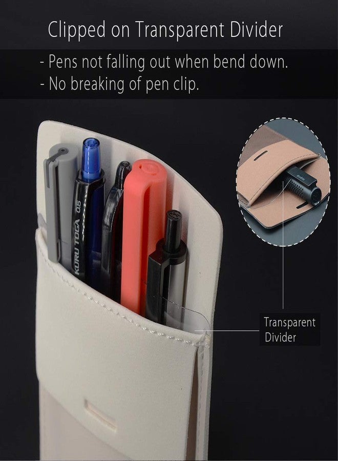 diodrio Pocket Protector, Leather Pen Pouch Holder Organizer, for Shirts Lab Coats, Hold 5 Pens, Designed to Keep Pens Inside When Bend Down. No Breaking of Pen Clip. Thick PU Leather, White, 2 Per Pack. - Image 3