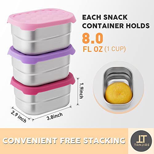 Tanjiae Small (1 CUP) Stainless Steel Snack Containers for Kids | Easy Open Leak Proof Food Containers with Silicone Lids - Perfect Metal Toddler Lunch Box for Daycare and School (8oz) - Image 3