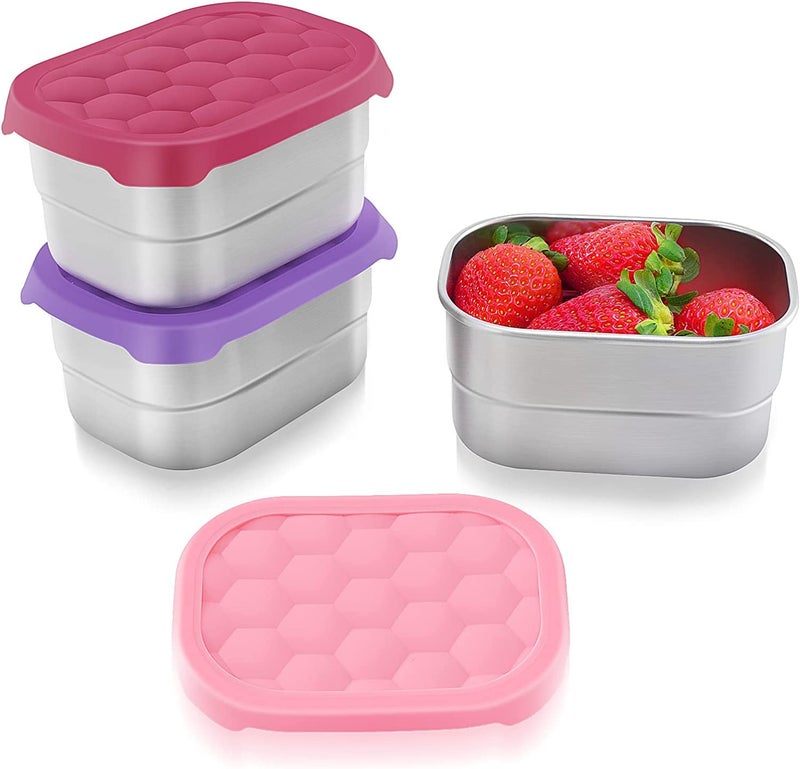 Tanjiae Small (1 CUP) Stainless Steel Snack Containers for Kids | Easy Open Leak Proof Food Containers with Silicone Lids - Perfect Metal Toddler Lunch Box for Daycare and School (8oz) - Image 1