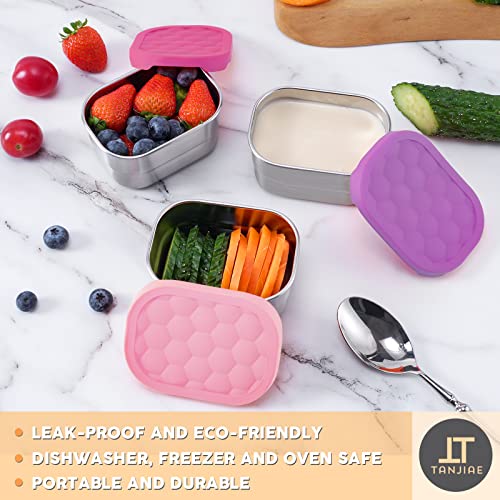 Tanjiae Small (1 CUP) Stainless Steel Snack Containers for Kids | Easy Open Leak Proof Food Containers with Silicone Lids - Perfect Metal Toddler Lunch Box for Daycare and School (8oz) - Image 5
