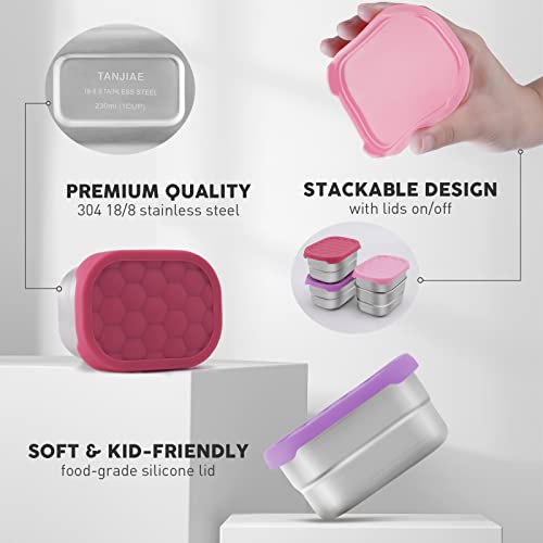 Tanjiae Small (1 CUP) Stainless Steel Snack Containers for Kids | Easy Open Leak Proof Food Containers with Silicone Lids - Perfect Metal Toddler Lunch Box for Daycare and School (8oz) - Image 4