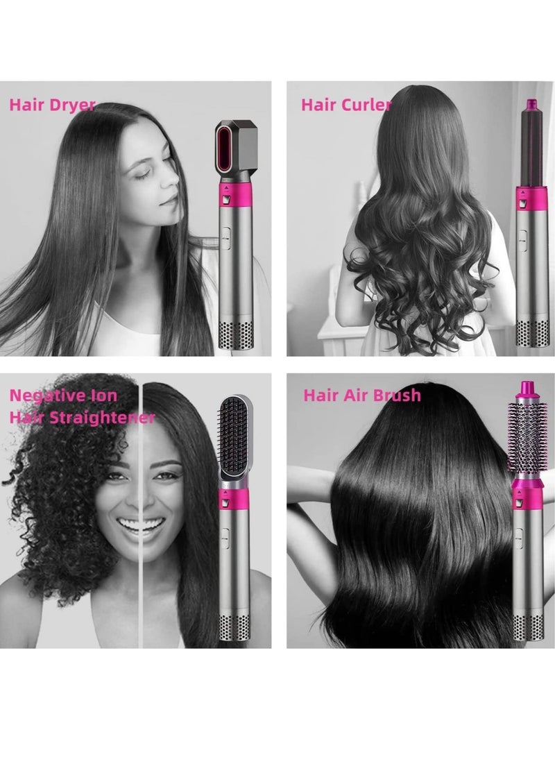 ELTRAZONE Electric Professional 5 in 1 Hair Dryer Negative Ions Blower 3 Temperature Levels Detachable Rotating Hot Air Brush Styler with Straightener Volumizer Curler Combing (Purple And Grey) - Image 4