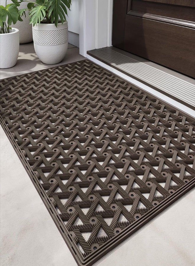 DEXI Front Door Mat Outside Entrance Rubber 24x36, Welcome Floor Doormat Heavy Duty Non Slip, Dirt Trapper Waterproof Exterior Entry Mats All Weather for Patio Entryway Drainage, Brown - Image 1