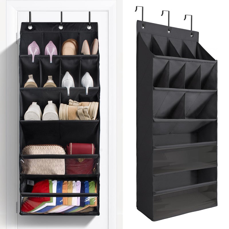 FENTEC 1 Pack Over-the-Door-Shoe-Organizers, Hanging Shoe Organizer with Large Pocket Shoe Holder Hanging Shoe Rack for Closet Shoe Organizer for Wall, Over Door Organizer with 15 Pockets Black - Image 1