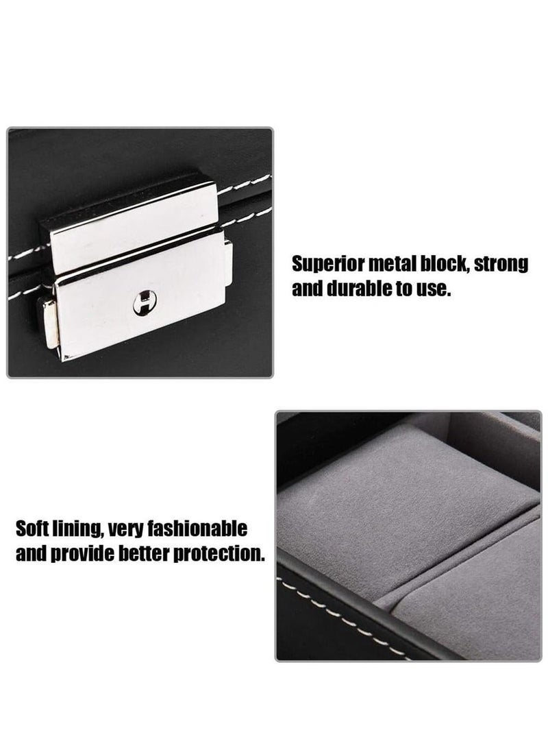 Arabest صندوق منظم للساعة، 12 فتحة للساعة، حافظة عرض من جلد البولي يوريثان للرجال، حامل ساعات مجوهرات مكون من طبقتين مع سطح زجاجي - Image 3