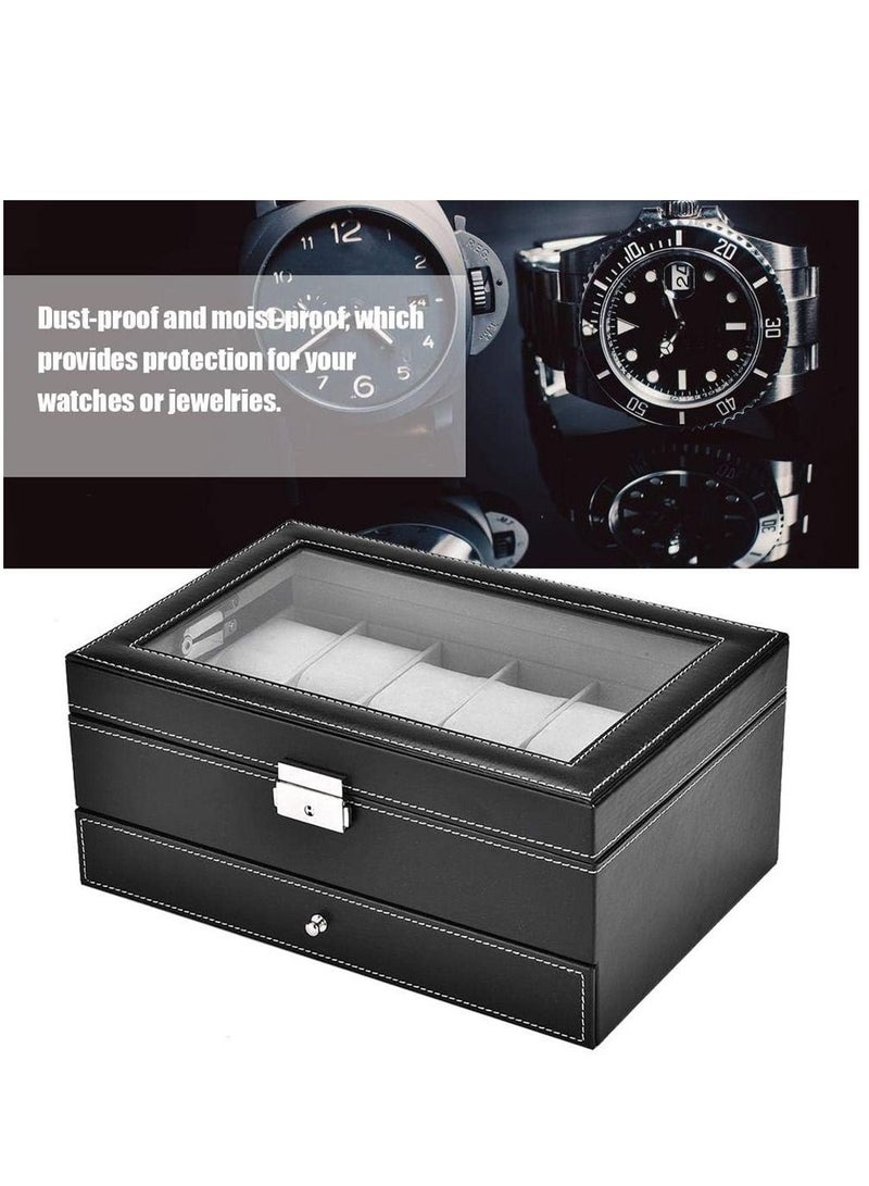 Arabest صندوق منظم للساعة، 12 فتحة للساعة، حافظة عرض من جلد البولي يوريثان للرجال، حامل ساعات مجوهرات مكون من طبقتين مع سطح زجاجي - Image 5