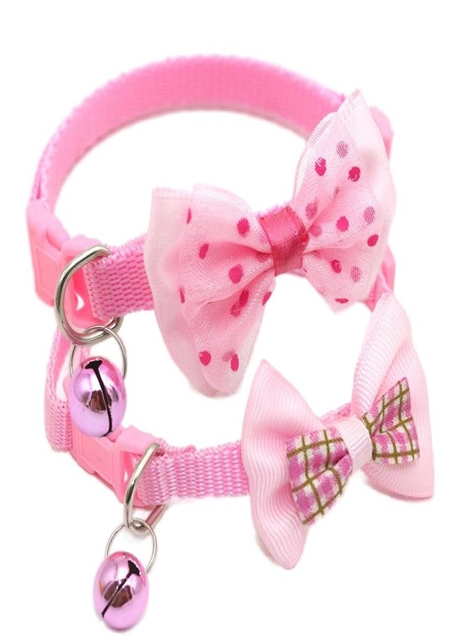 cyhaen Pink Dog Collar with Bell, 2-Pack Puppy Collar Cute Bow Tie Cat Collar Nylon Adjustable Buckle for Xs XSmall Girl Pets Female Kitten Yorkie Teacup Chihuahua X-Small,Neck 7-12 Inch - Image 1