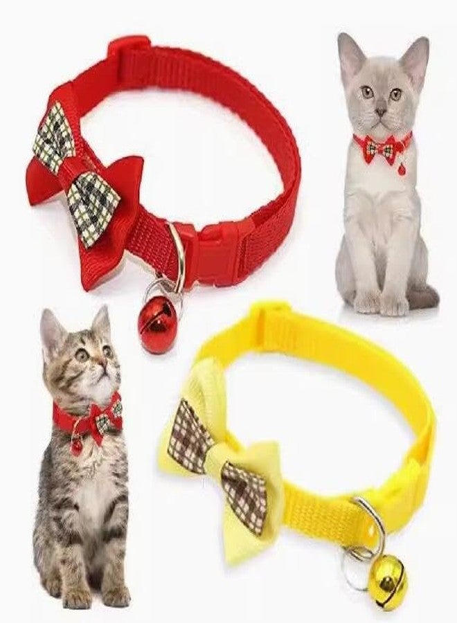 cyhaen Pink Dog Collar with Bell, 2-Pack Puppy Collar Cute Bow Tie Cat Collar Nylon Adjustable Buckle for Xs XSmall Girl Pets Female Kitten Yorkie Teacup Chihuahua X-Small,Neck 7-12 Inch - Image 2
