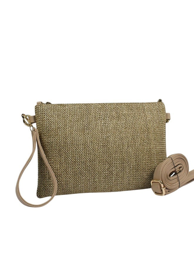 Clutch Bag Attractive With Crossbody Strap -cafe - Image 1