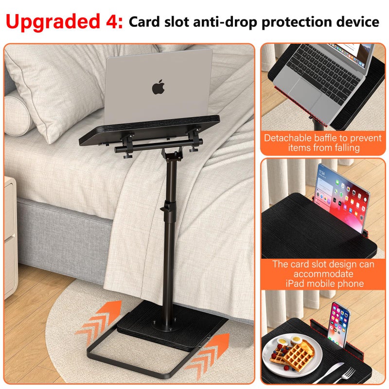 Dataroad Selead TV Tray Table for Couch, Height Adjustable/360Â° Swivel/180Â° Flip-Over Panel Design C-Shaped End Table, Sofa Arm End Side Table with Phone & Tablet Slot for Eating, Laptop,Couch Bed (Black) - Image 5
