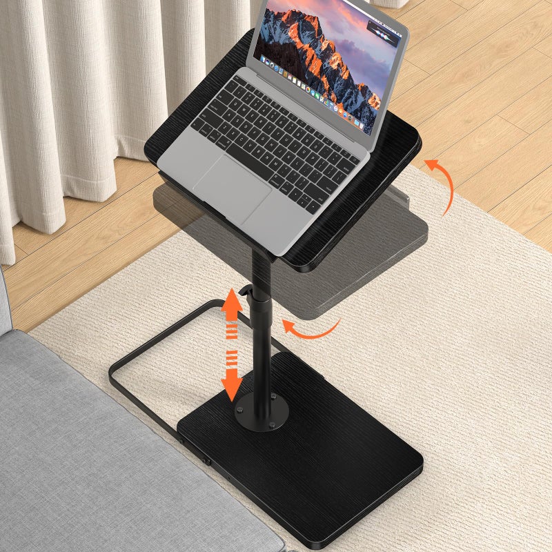Dataroad Selead TV Tray Table for Couch, Height Adjustable/360Â° Swivel/180Â° Flip-Over Panel Design C-Shaped End Table, Sofa Arm End Side Table with Phone & Tablet Slot for Eating, Laptop,Couch Bed (Black) - Image 1