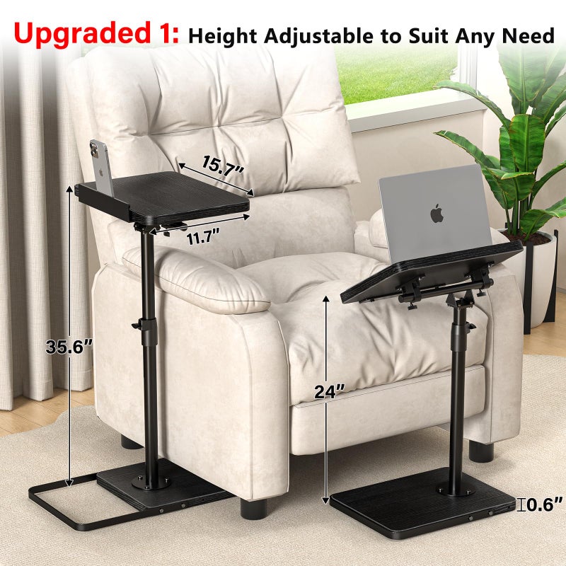 Dataroad Selead TV Tray Table for Couch, Height Adjustable/360Â° Swivel/180Â° Flip-Over Panel Design C-Shaped End Table, Sofa Arm End Side Table with Phone & Tablet Slot for Eating, Laptop,Couch Bed (Black) - Image 2