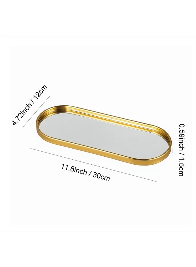 Feyarl Gold Mirror Trinket Vanity Oval Tray Jewelry Little Ring Earings Organizer Ornate Cosmetic Tray Display Decorative Tray for Home Decor Dresser Tabletop - Image 2