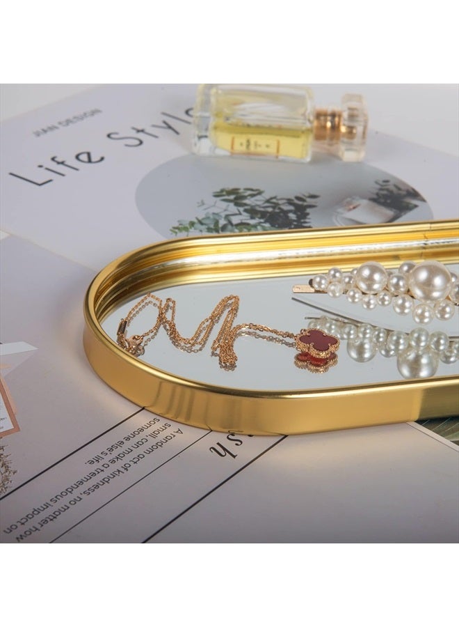 Feyarl Gold Mirror Trinket Vanity Oval Tray Jewelry Little Ring Earings Organizer Ornate Cosmetic Tray Display Decorative Tray for Home Decor Dresser Tabletop - Image 4