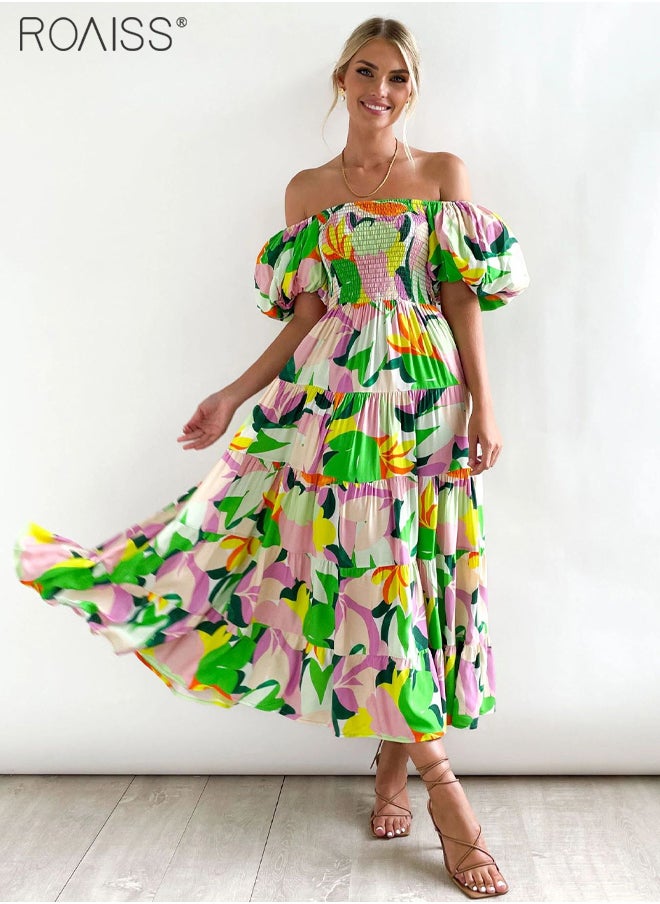 Fashion Printed One-Shoulder Dress For Daily Commuting And Vacation, Puff-Sleeved High-Waisted Large Skirt Dress - pzsku/Z7D73C6C0C0BC3293A0B1Z/45/_/1706080819/19253413-b6f1-4b86-9214-4f557e11dd3e