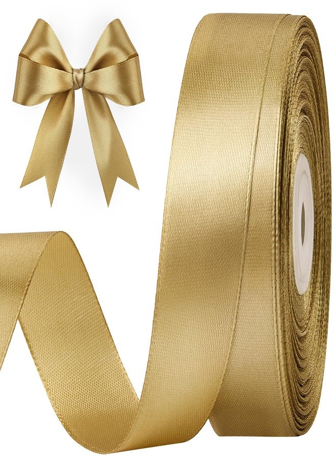 CLUEWR 1 Inch 50 Yards Champagne Gold Satin Ribbon, Solid Fabric Ribbon Roll for Flower Bouquets, Gift Wrapping, Wedding, Handmade Crafts - Image 1