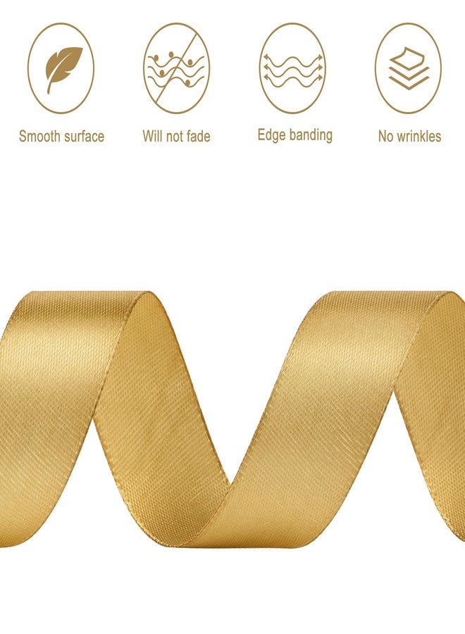 CLUEWR 1 Inch 50 Yards Champagne Gold Satin Ribbon, Solid Fabric Ribbon Roll for Flower Bouquets, Gift Wrapping, Wedding, Handmade Crafts - Image 3