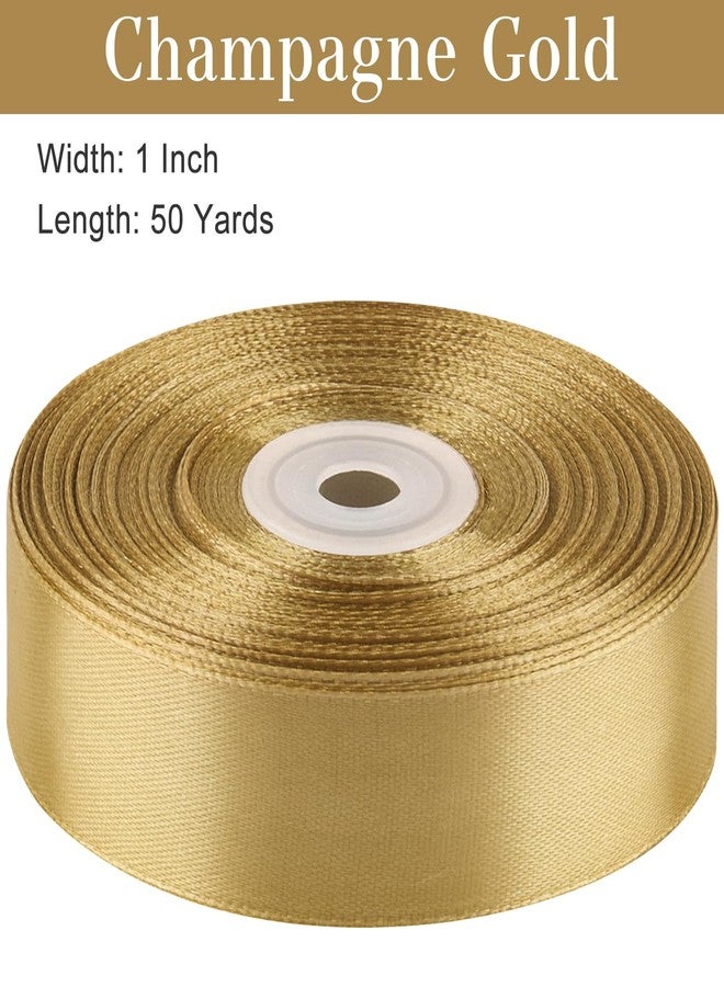 CLUEWR 1 Inch 50 Yards Champagne Gold Satin Ribbon, Solid Fabric Ribbon Roll for Flower Bouquets, Gift Wrapping, Wedding, Handmade Crafts - Image 2