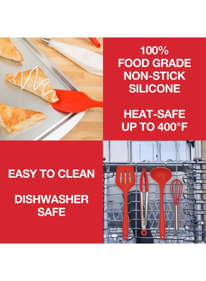 Good Cooking Silicone Kitchen Utensils w Bamboo Holder- 10 Pc Gourmet Tools Set- Spatula, Spoon, Slotted Spoon, Tongs, Basting Brush, Ladle and More - Image 3