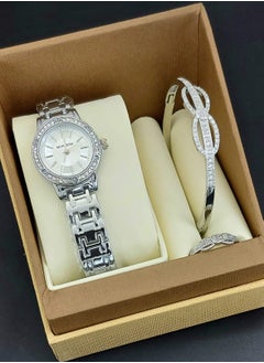 Analog watch, bracelet and ring set for women