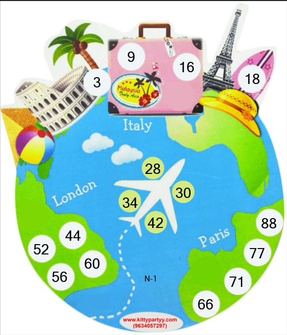 Kitty Partyy Around The World Shape Tambola Ticket, 100 Tambola Tickets for Fun Family & Party Games - Image 3