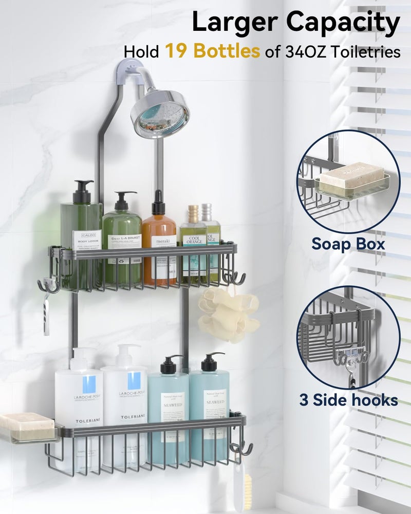 Yasonic Shower Caddy Hanging  Never Rust Shower Organizer Hanging  Aluminum Shower Racks For Inside Shower With Hooks For Razor  Bathroom Organizers And Storage With Soap Holder  Grey - Image 3