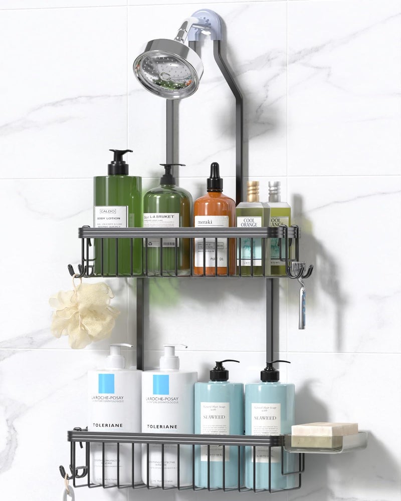 Yasonic Shower Caddy Hanging  Never Rust Shower Organizer Hanging  Aluminum Shower Racks For Inside Shower With Hooks For Razor  Bathroom Organizers And Storage With Soap Holder  Grey - Image 1