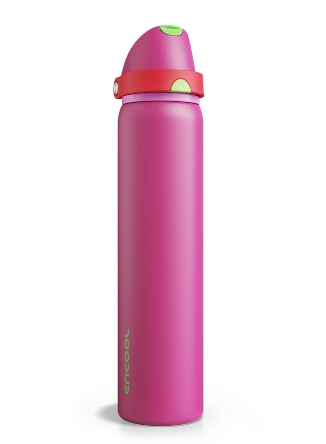 ENCOOL Insulated Water Bottle with Straw - Encool Stainless Steel Water Bottle with Push Button Lid, Leak-Proof & BPA-Free, Keeps Cold for 24 Hours for Sports, Travel, Gym (32 oz, Cerise Pink) - Image 1