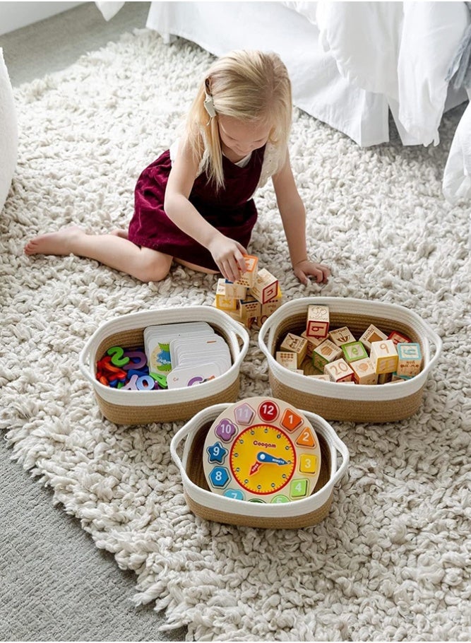 BELLSBERRY مجموعة سلال تخزين من حبل القطن مكونة من 5 قطع – سلال منسوجة لتنظيم nursery والمنزل مع مقابض - Image 3