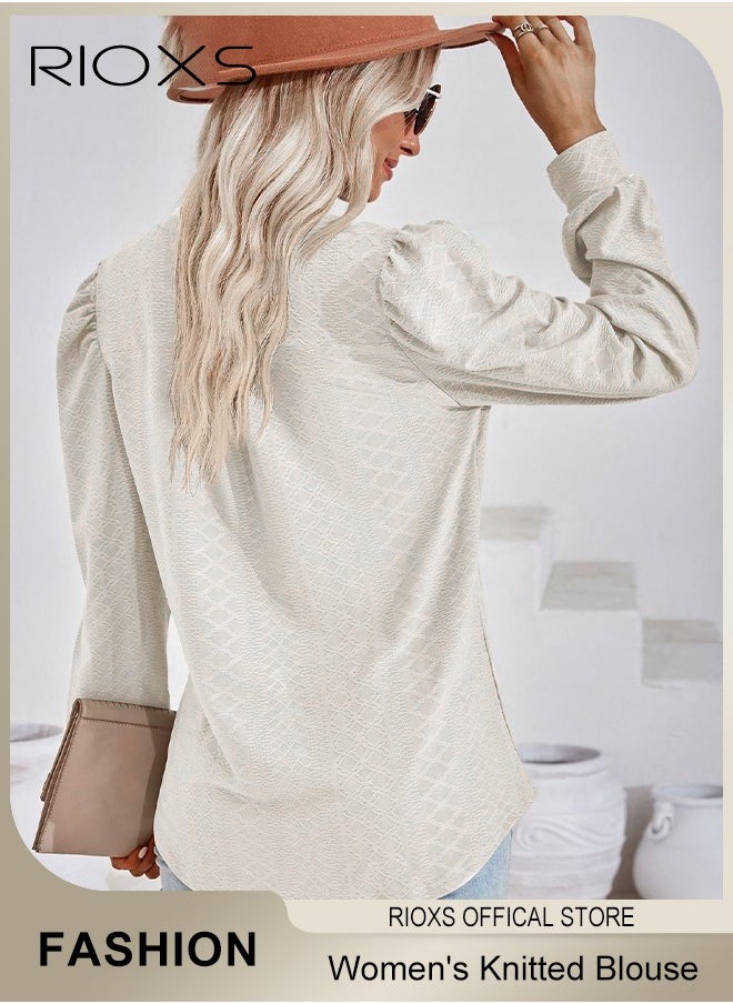 RIOXS Women's V-neck Long Sleeve Blouse,Loose Casual Blouse,Soft Comfortable Pullover Shirt,Classic Comfortable Tops,Solid Color Tops,For Work/Office/Vacation/Travel/Basic Daily Wear  - Image 4