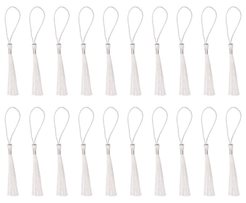Tupalizy Tupalizy Mini Silky Handmade Soft Flossy Bookmark Tassels with Cord Loop for Keychain Earring Jewelry Making Souvenir Graduation Clothing Sewing Gift Tag DIY Craft Projects 20PCS White 