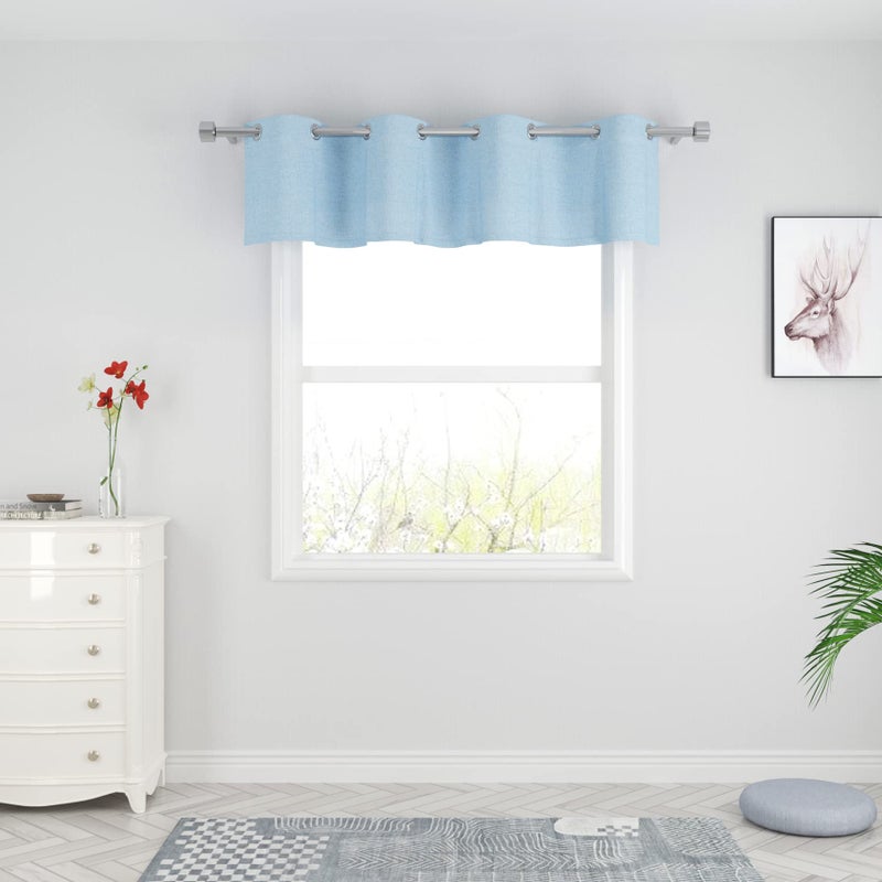 UPOPO Sky Blue Valance Curtains 18 inches Long Kitchen Short Small Mini Linen Textured Living Room Bedroom Cabinet Caravan Window Curtain Toppers Valance 1 Piece Grommet Top