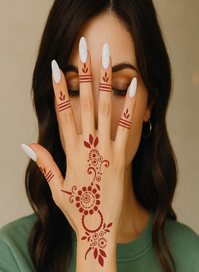 Komstec Beautiful Henna Design Circles, Flowers, and Lines Mehndi Stencil Easy-to-Use Henna Mehndi Stencil Sticker for Girl and Women - Image 3