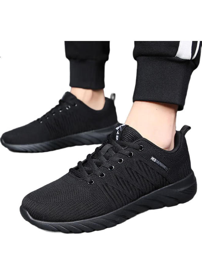Red Dragonfly Men'S Flyknit Breathable Soft-Soled Wear-Resistant Lace-Up Walking Casual Shoes Men C0200023-1 All Black 42 - Image 2