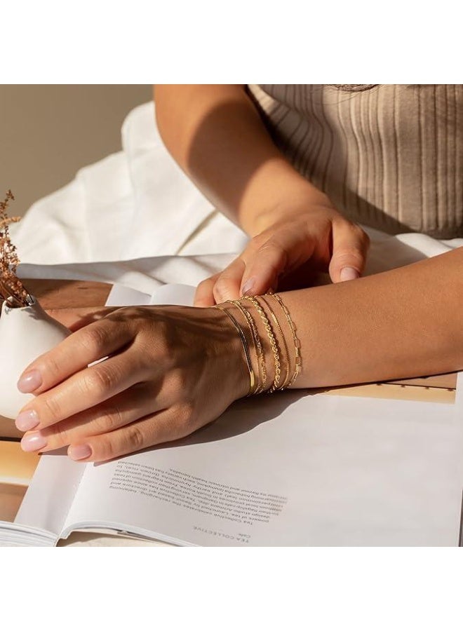 Ucanbe مجموعة أساور سلسلة طبقات بوهو مينيماليست للنساء – 6 قطع من مجوهرات السلاسل المعدنية البسيطة - Image 3