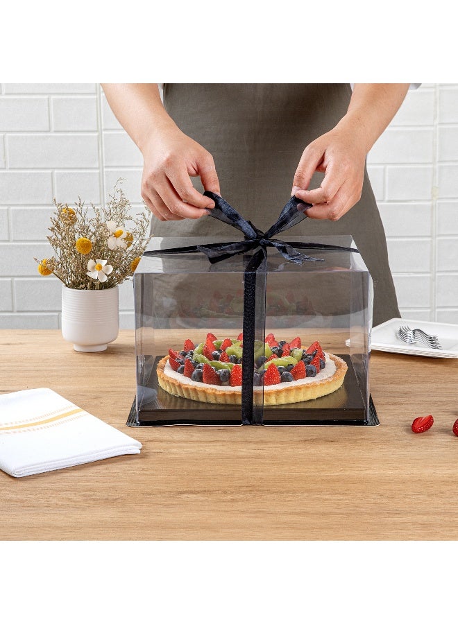 Restaurantware Sweet Vision 10 Inch x 6.75 Inch Transparent Cake Boxes, 10 Grease Resistant Base Clear Cake Boxes - Black Ribbon, Disposable, Plastic Birthday Cake Boxes, For Weddings Or Birthdays - Image 5