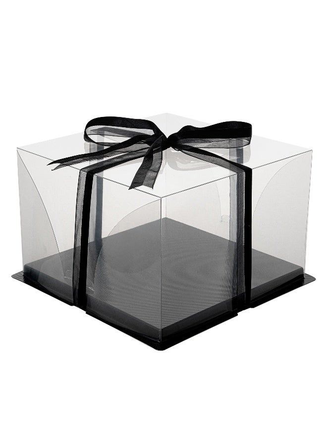 Restaurantware Sweet Vision 10 Inch x 6.75 Inch Transparent Cake Boxes, 10 Grease Resistant Base Clear Cake Boxes - Black Ribbon, Disposable, Plastic Birthday Cake Boxes, For Weddings Or Birthdays - Image 1