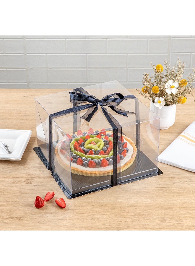 Restaurantware Sweet Vision 10 Inch x 6.75 Inch Transparent Cake Boxes, 10 Grease Resistant Base Clear Cake Boxes - Black Ribbon, Disposable, Plastic Birthday Cake Boxes, For Weddings Or Birthdays - Image 4