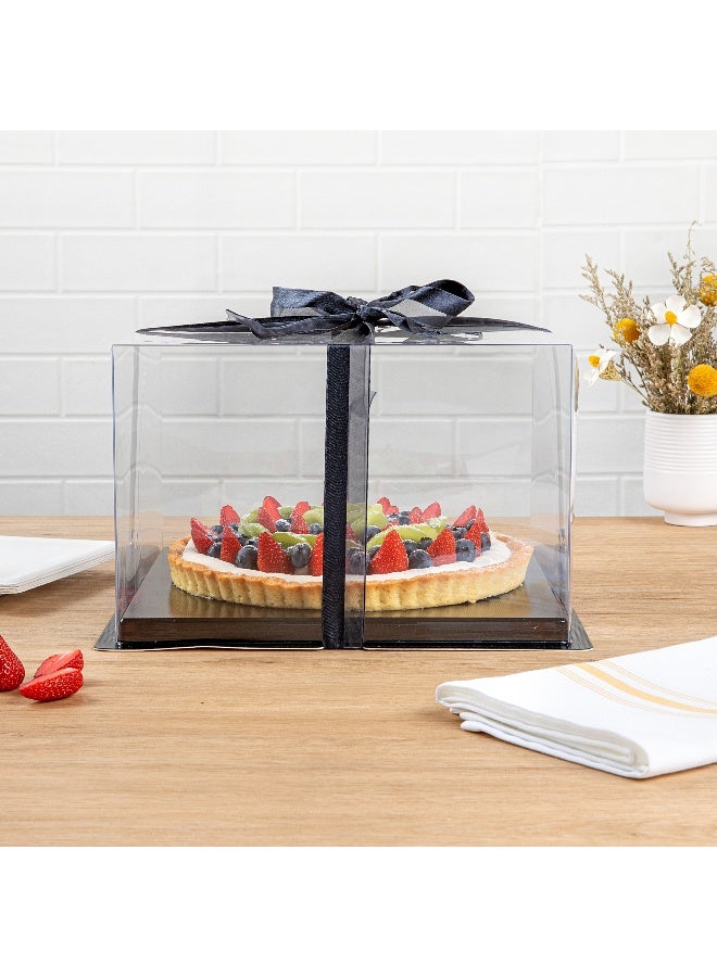 Restaurantware Sweet Vision 10 Inch x 6.75 Inch Transparent Cake Boxes, 10 Grease Resistant Base Clear Cake Boxes - Black Ribbon, Disposable, Plastic Birthday Cake Boxes, For Weddings Or Birthdays - Image 3