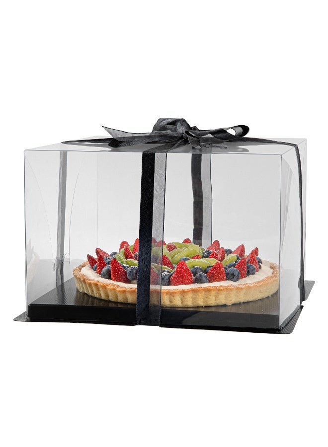 Restaurantware Sweet Vision 10 Inch x 6.75 Inch Transparent Cake Boxes, 10 Grease Resistant Base Clear Cake Boxes - Black Ribbon, Disposable, Plastic Birthday Cake Boxes, For Weddings Or Birthdays - Image 2