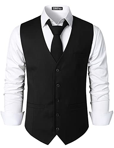 ZEROYAA Men's Hipster Urban Design 3 Pockets Business Formal Dress Vest for Suit Tuxedo ZLSV16 Black Medium - Image 1