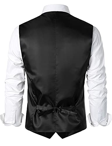 ZEROYAA Men's Hipster Urban Design 3 Pockets Business Formal Dress Vest for Suit Tuxedo ZLSV16 Black Medium - Image 3