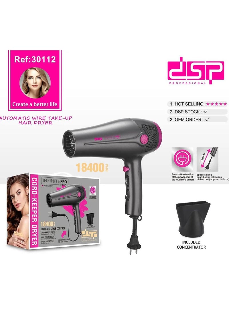 DSP DSP Hair Dryer with Keratin-Infused Coating  3 Heat and 2 Speed Settings 