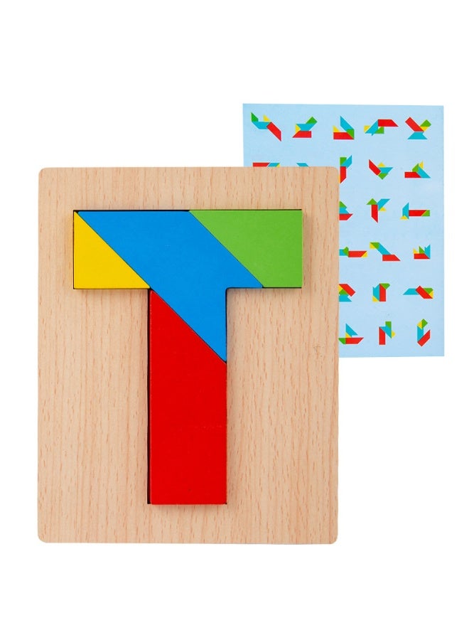 Wooden Early Education Building Blocks Puzzle - Tetris Brain Teaser Toy