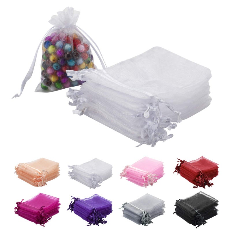 MOTYAWN 100pcs White Organza Bags 2x3 inch Sheer Drawstring Gift Bags Jewelry Pouches Wedding Party Christmas Favor Gift Bags Little Mesh Gift Pouches Mini Candy Bags for Small Presents Earrings