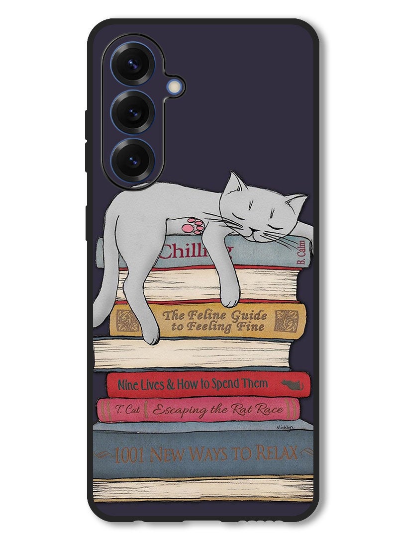 Theodor Case Compatible with Samsung Galaxy A56 Protection Shockproof Bumper Cover Cat With Books - Image 1