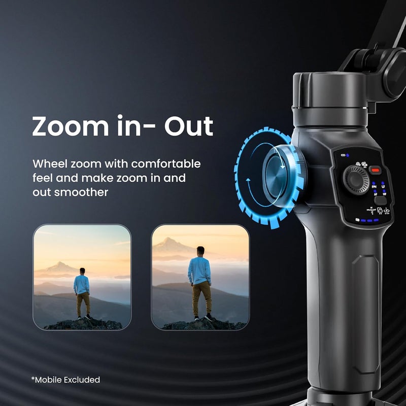 Digitek (DSG-009F AI) جيمبال هاتف ذكي ثلاثي المحاور مع زاوية واسعة وتتبع وجه بالذكاء الاصطناعي - قضبان تلسكوبية ودعم ميكروفون خارجي - خفيف الوزن ومتوافق مع الهواتف الذكية - Image 3